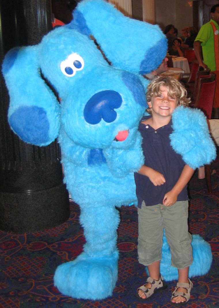 Blue, from the Nickelodeon show 'Blue’s Clues', and Carrie’s son Tyler aboard Royal Caribbean’s Nickelodeon themed cruise.